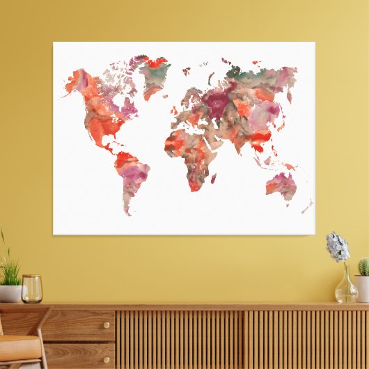 Modern aards getinte kleur Waterverf Wereldkaart Canvas Afdruk (Insitu (Woonkamer))