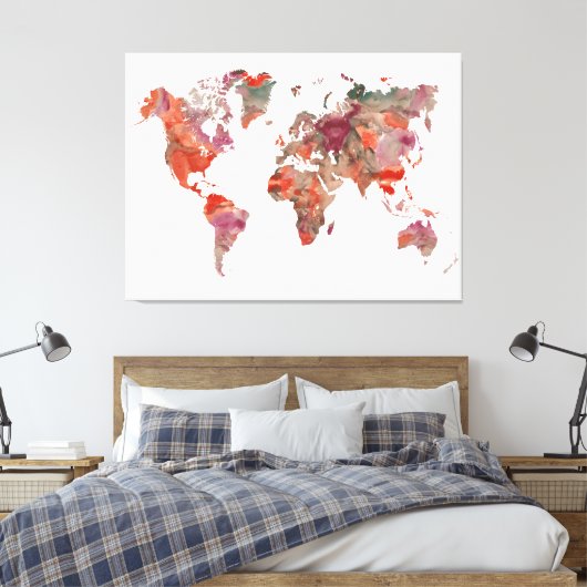 Modern aards getinte kleur Waterverf Wereldkaart Canvas Afdruk (Insitu (Slaapkamer))