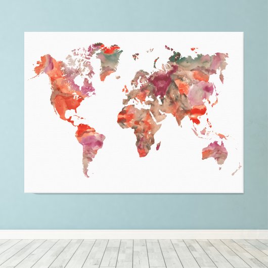 Modern aards getinte kleur Waterverf Wereldkaart Canvas Afdruk (Insitu (Houten vloer))
