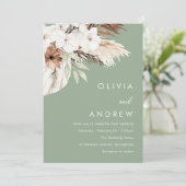 Modern aards salie boho bruiloft kaart (Staand voorkant)