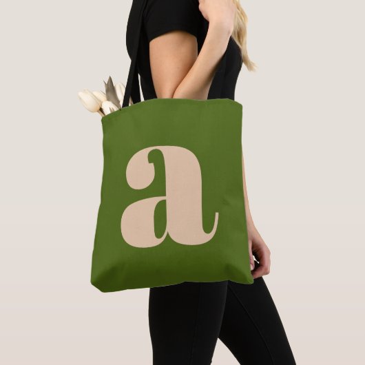 Modern Aardse Groene Krachtige Retro Monogram Init Tote Bag (Dichtbij)