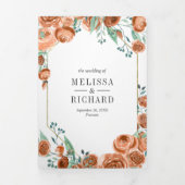 Modern Aardse Verbrande Sinaasappel Bloemen 3 in 1 Drieluik Uitnodiging (Cover)