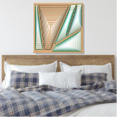 Modern Abstract - 3-d Pyramiden, Taupe en Silver Canvas Afdruk (Insitu (Slaapkamer))
