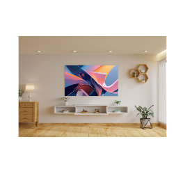 Modern Abstract 3D Metallic Blue, Peach en Pink Foto Afdruk