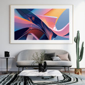 Modern Abstract 3D Metallic Blue, Peach en Pink Foto Afdruk