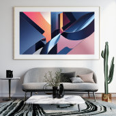 Modern Abstract 3D Metallic Blue, Peach en Pink Foto Afdruk