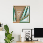 Modern Abstract - 3D-piramides, Taupe en Zilver Poster (Thuiskantoor)