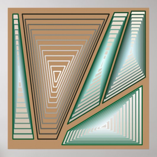 Modern Abstract - 3D-piramides, Taupe en Zilver Poster (Voorkant)