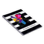 Modern Abstract Art + Custom Name Chic B&W Stripe Notitieboek (Rechterzijde)
