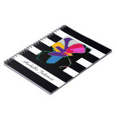 Modern Abstract Art + Custom Name Chic B&W Stripe Notitieboek (Linkerzijde)