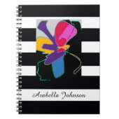 Modern Abstract Art + Custom Name Chic B&W Stripe Notitieboek (Voorkant)