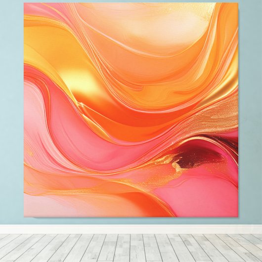 Modern Abstract Art-Sinaasappel roze en goud- Canvas Afdruk (Insitu (Houten vloer))