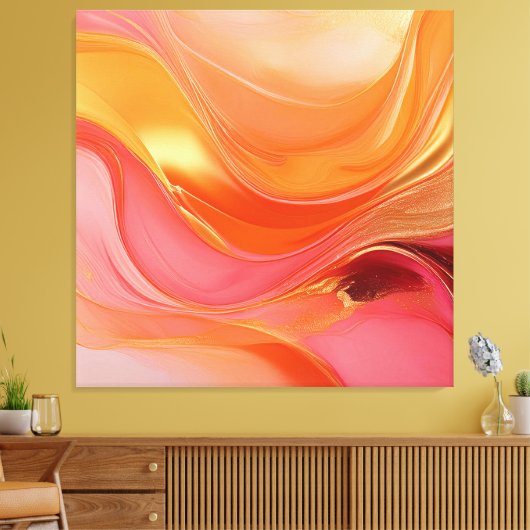 Modern Abstract Art-Sinaasappel roze en goud- Canvas Afdruk (Insitu (Woonkamer))