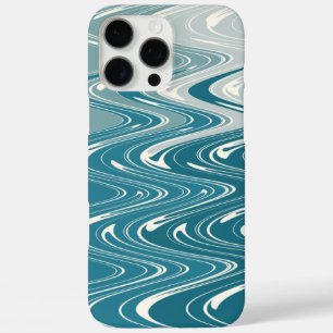 Modern Abstract Art Waves Design in Blauw Ombre iPhone 16 Pro Max Hoesje