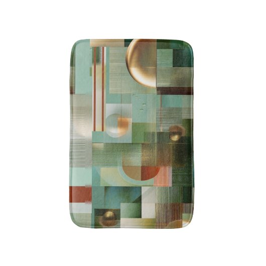 Modern Abstract Bauhaus Green Gold Pattern Badmat (Voorkant Verticaal)
