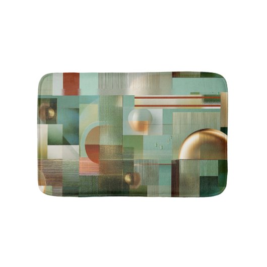 Modern Abstract Bauhaus Green Gold Pattern Badmat (Voorkant)