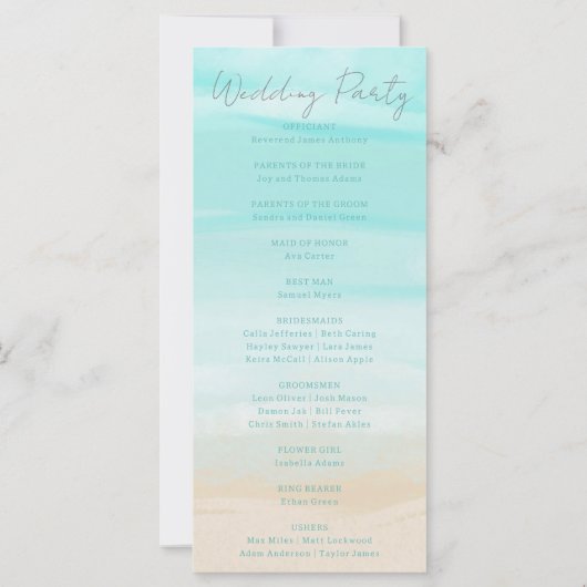 Modern Abstract Beach bruiloft programma (Achterkant)