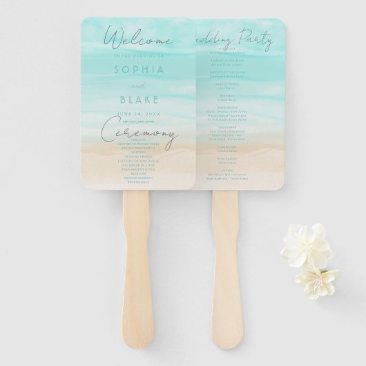 Modern Abstract Beach bruiloft programma Handwaaier (Voorkant en achterkant)