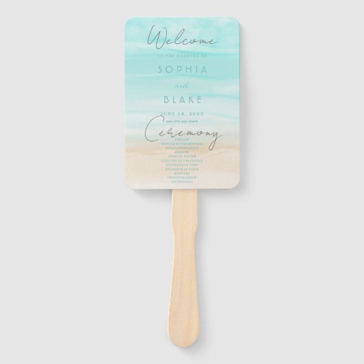 Modern Abstract Beach bruiloft programma Handwaaier (Voorkant)