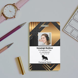 Modern Abstract Bedrijfsmedewerker ID Zwart Goud Badge