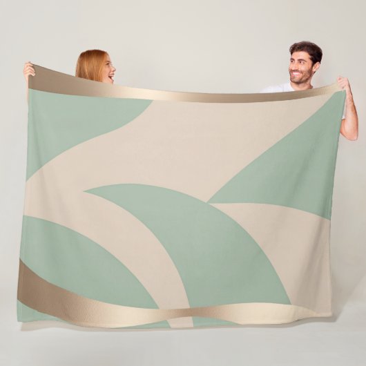 Modern Abstract beige groen goud Fleece Deken (In situ)