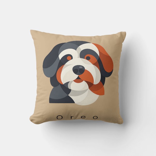 Modern Abstract Bernedoodle Portrait - Geometric T Kussen (Voorkant)