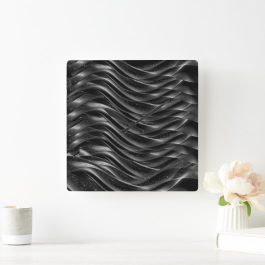 Modern Abstract Black Waves Wall Clock – Vierkante Klok (Huis)