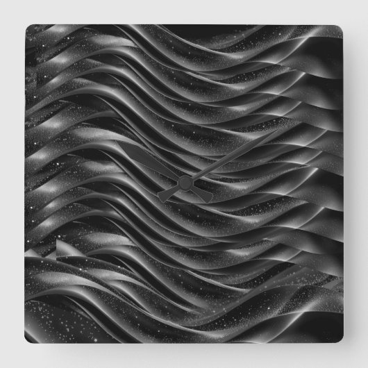 Modern Abstract Black Waves Wall Clock – Vierkante Klok (Voorkant)