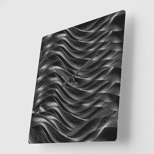 Modern Abstract Black Waves Wall Clock – Vierkante Klok (Hoek)