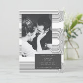 Modern Abstract Black White Lines Photo Wedding Save The Date (Staand voorkant)