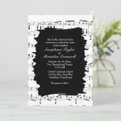 Modern Abstract Black White Music Wedding Invite Kaart (Staand voorkant)
