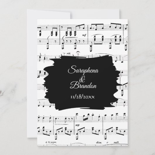 Modern Abstract Black White Music Wedding Invite Kaart (Achterkant)