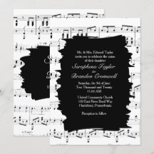 Modern Abstract Black White Music Wedding Invite