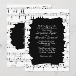 Modern Abstract Black White Music Wedding Invite Kaart