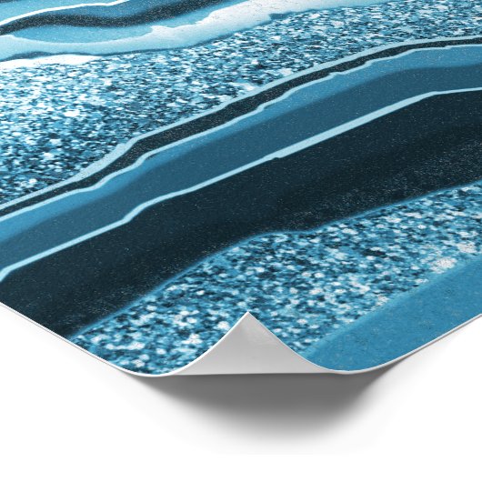 Modern Abstract blauw agate Geode Gemstone Poster (Hoek)