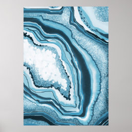 Modern Abstract blauw agate Geode Gemstone Poster