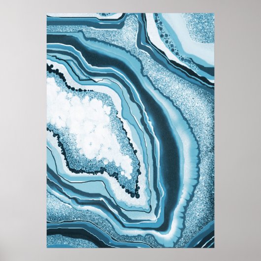Modern Abstract blauw agate Geode Gemstone Poster (Voorkant)