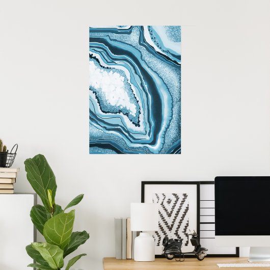 Modern Abstract blauw agate Geode Gemstone Poster (Thuiskantoor)