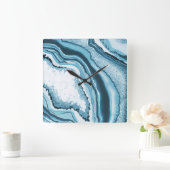 Modern Abstract blauw agate Geode Gemstone Vierkante Klok (Huis)