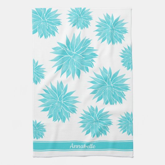 Modern Abstract blauw Agave Patroon | Gepersonalis Theedoek (Verticaal)