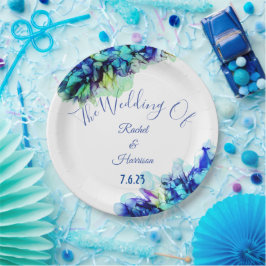 Modern Abstract Blauw Blauwgroen en Turquoise Wedd Papieren Bordje