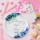 Modern Abstract Blauw Blauwgroen en Turquoise Wedd Papieren Bordje (Feest)