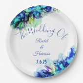 Modern Abstract Blauw Blauwgroen en Turquoise Wedd Papieren Bordje (Voorkant)