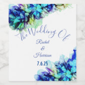 Modern Abstract Blauw Blauwgroen en Turquoise Wedd Wijn Etiket (Enkel label)