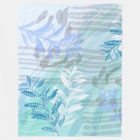 Modern Abstract blauw botanisch blad Fleece Deken (Voorkant)
