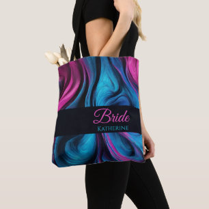 Modern Abstract-blauw en roze-bruid- Tote Bag
