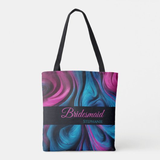 Modern Abstract-blauw en roze-bruidsmeisje- Tote Bag (Achterkant)