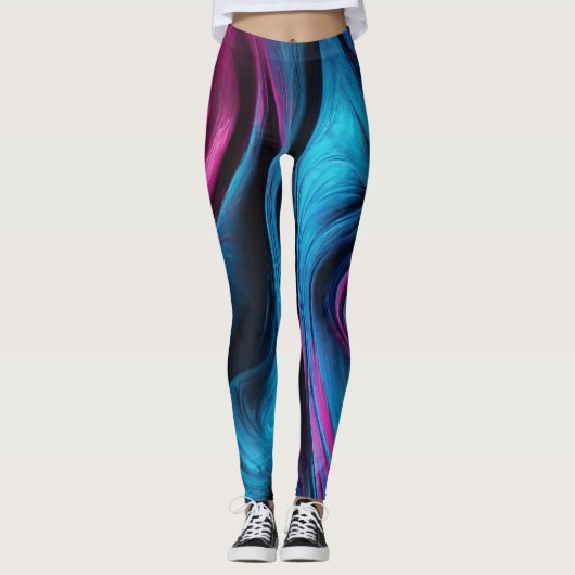 Modern Abstract-Blauw en Roze- Leggings (Voorkant)