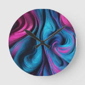 Modern Abstract-blauw en roze Ronde Klok (Voorkant)