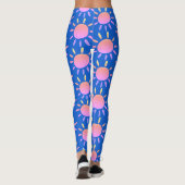 Modern Abstract blauw en roze zon zomerpatroon Leggings (Achterkant)